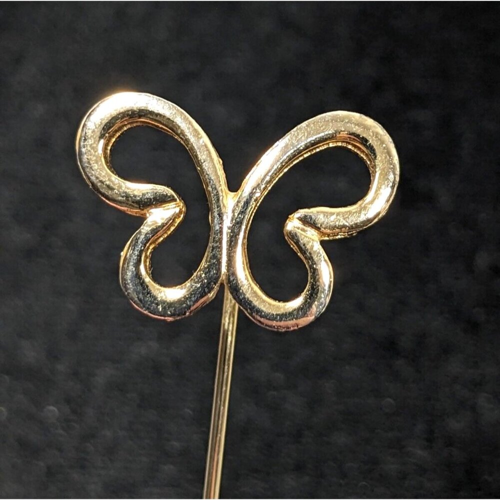 Vintage Open Work Gold Tone Butterfly Stick Pin